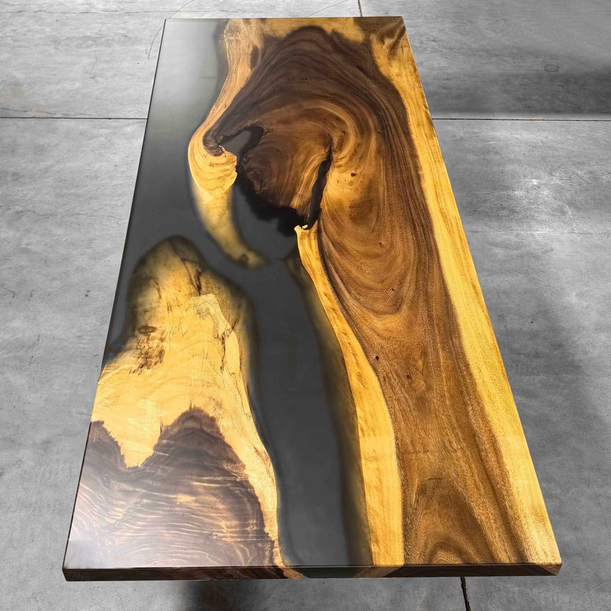 One of a kind dining table live edge organic wood with gray epoxy river table for 8-10 people - MOOKA FURNITURE