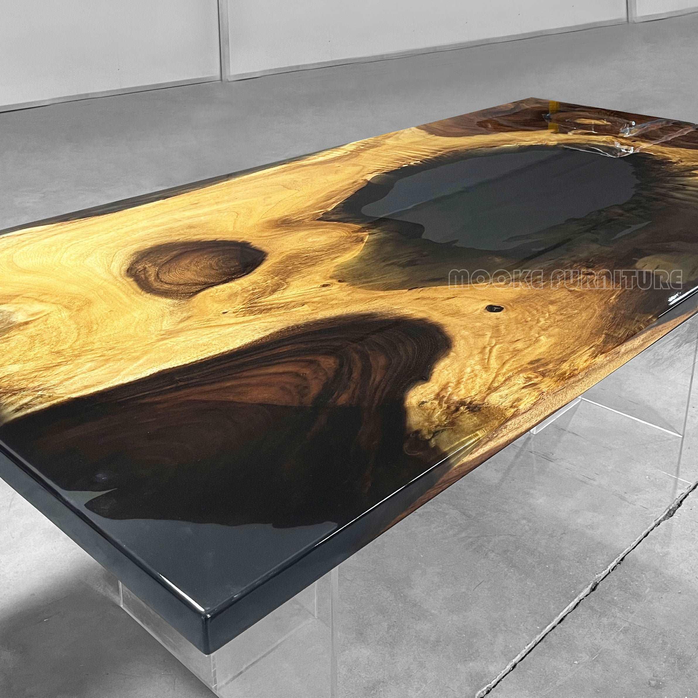 Unique style wood epoxy river table for 8 people - MOOKA FURNITURE