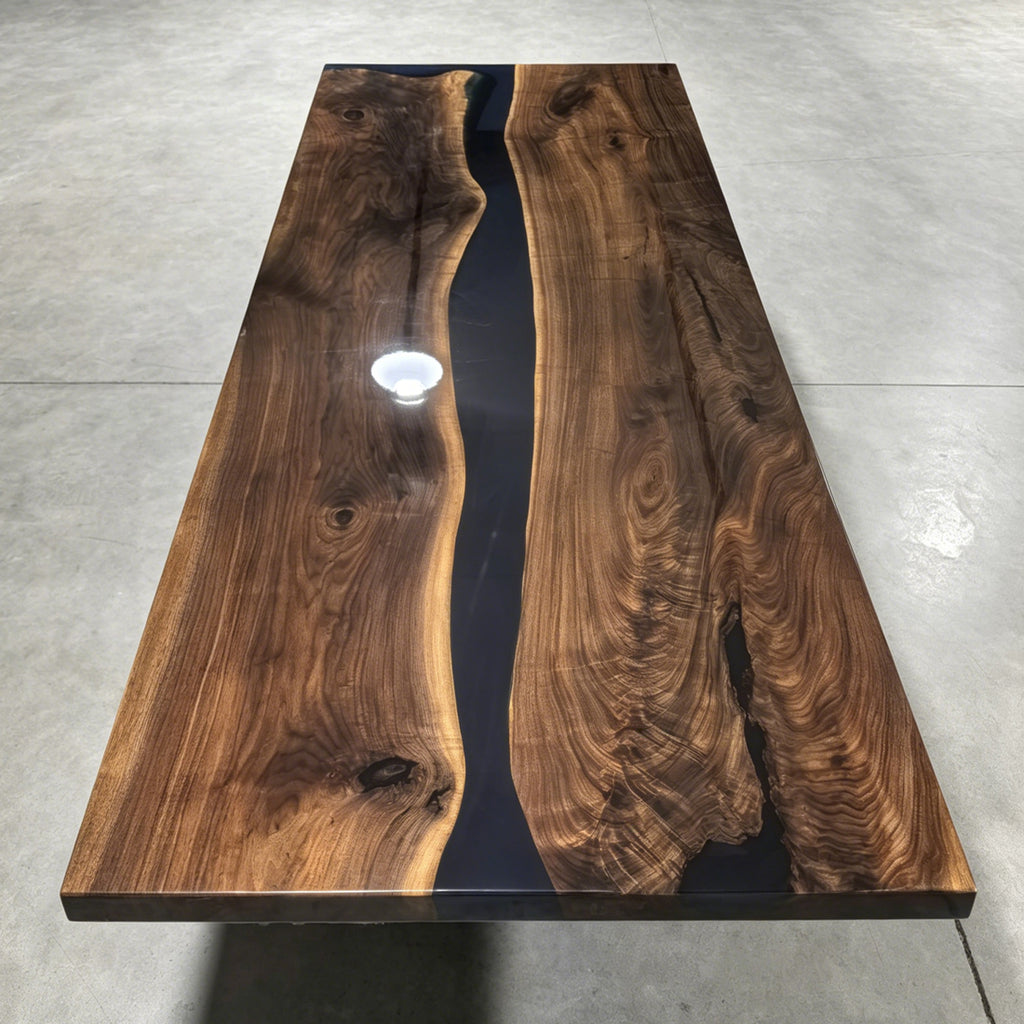 Black walnut glossy dining table deep blue epoxy river table for 10 people