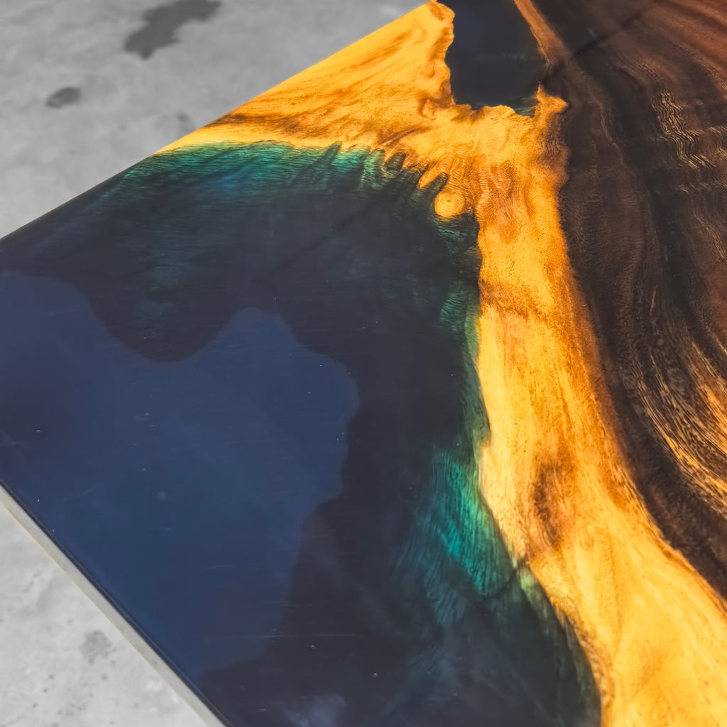 Deep blue epoxy luxury unique exotica wood dining table for 8 people