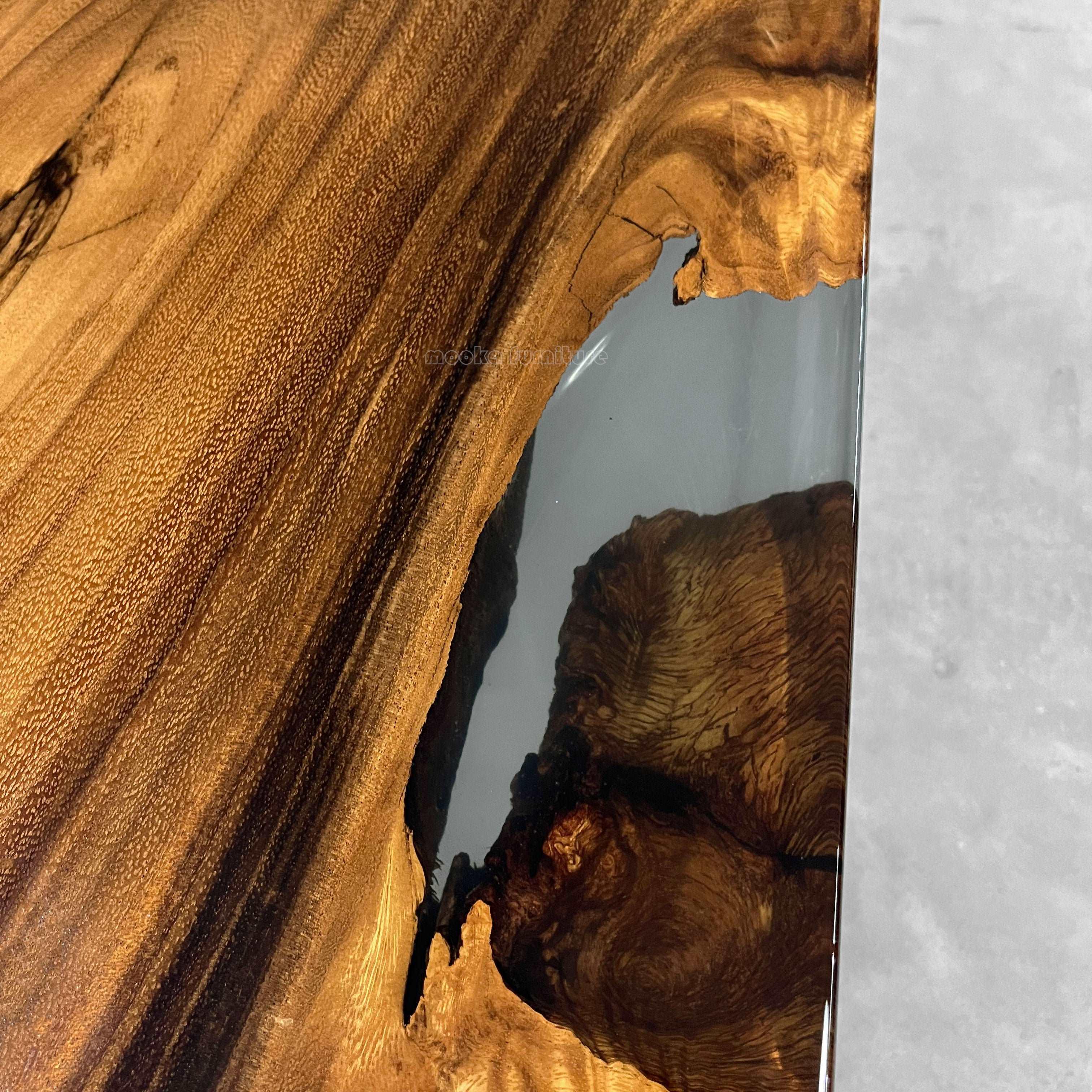 Live edge one-piece natural wood grey epoxy with wave river table dining table for 8 seaters - MOOKA FURNITURE