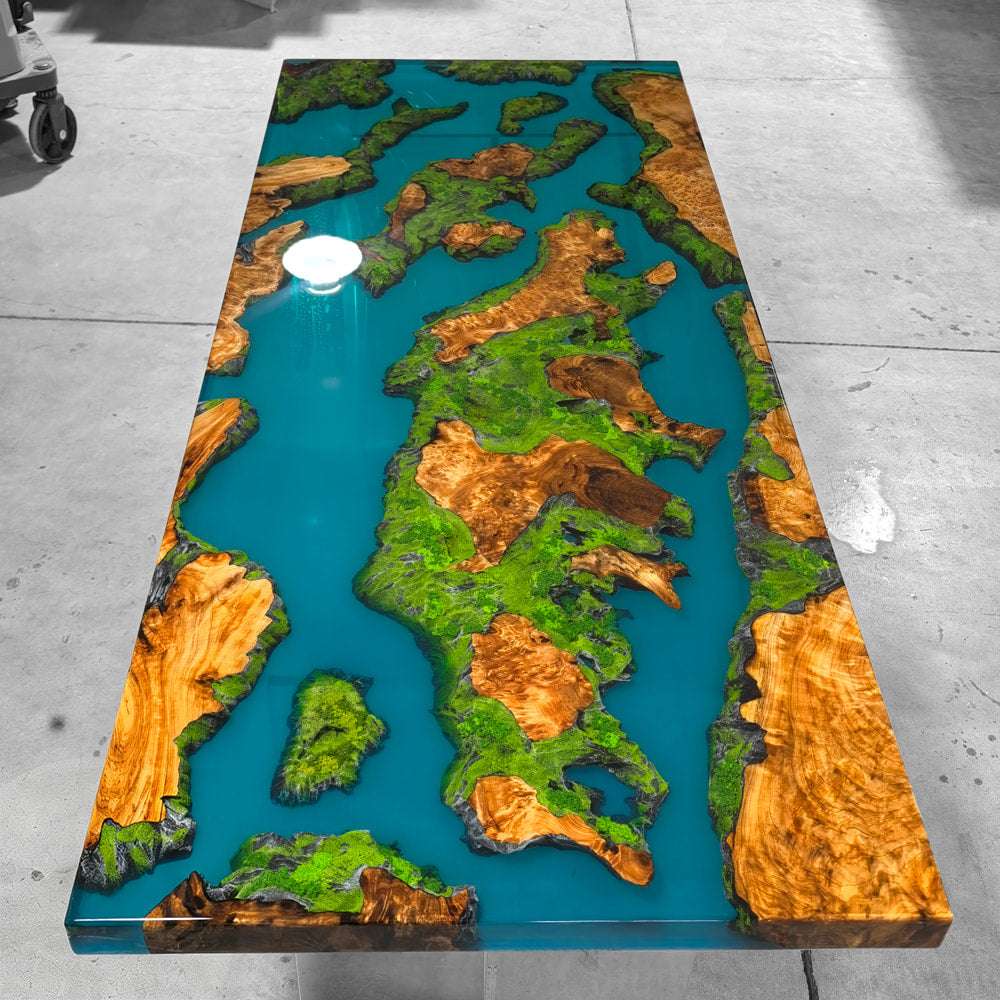 Luxury handmade natural wood landscape epoxy river table dining table for 6-8