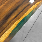 Single natural wood slab with blue epoxy dining table for 6-8 people - MOOKA FURNITURE