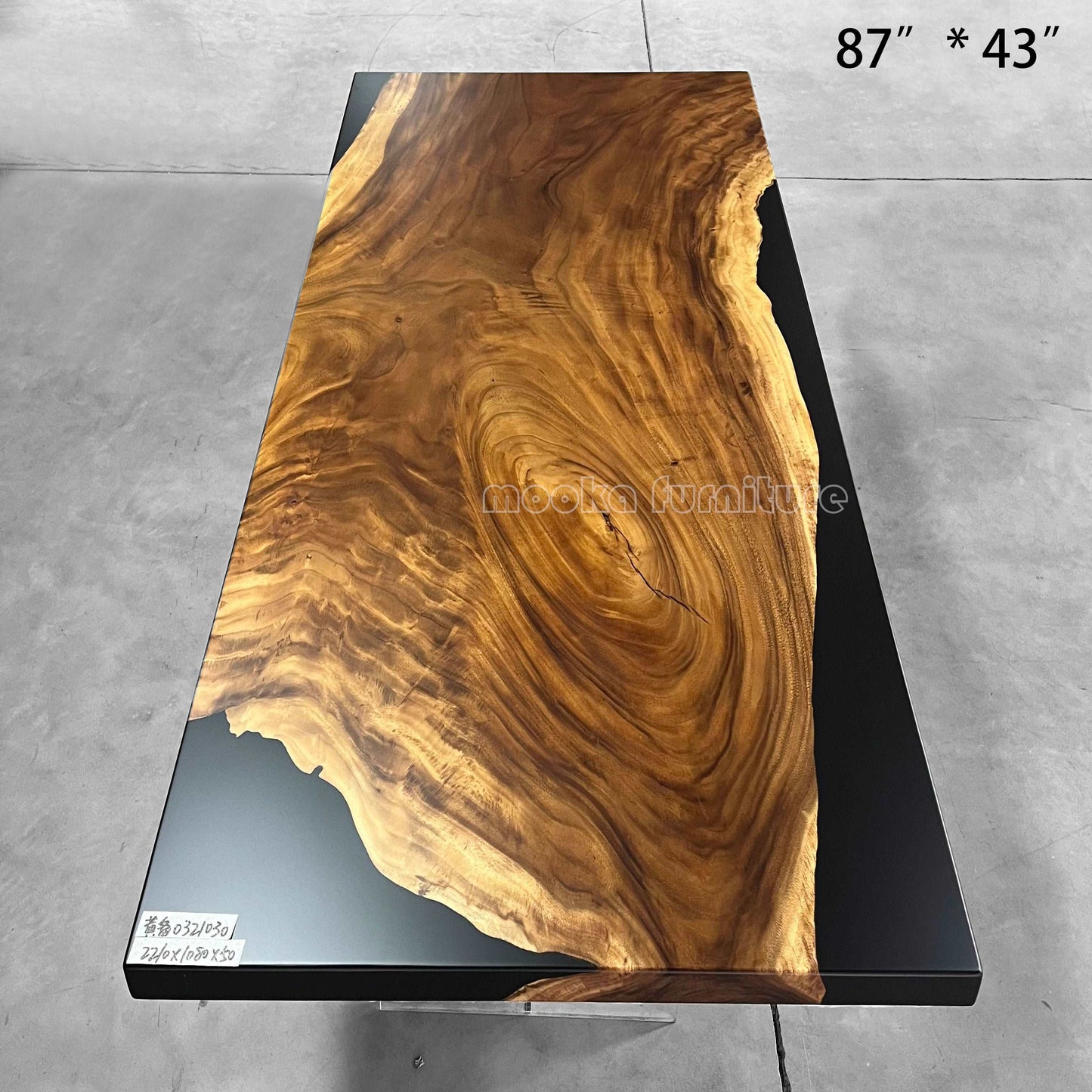 Black resin wood dining river table