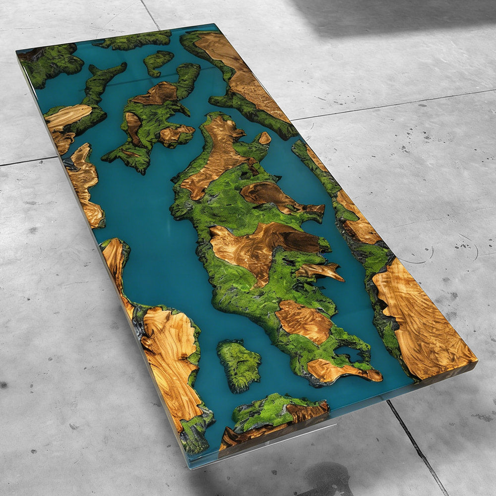 Luxury handmade natural wood landscape epoxy river table dining table for 6-8
