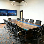 Luxury Craftsmanship solid wood blue epoxy Extra long Conference Table for 12