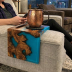 Handmade exotic burl  wood sofa armrest tray  waterfall design couch cup holder best gift for the one you love