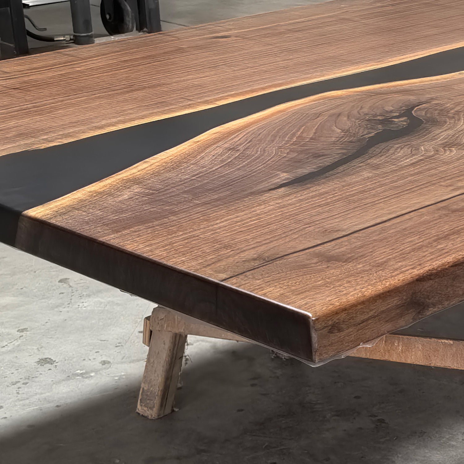 Handcrafted natural wood black walnut live edge conference table 12ft for 12 seaters