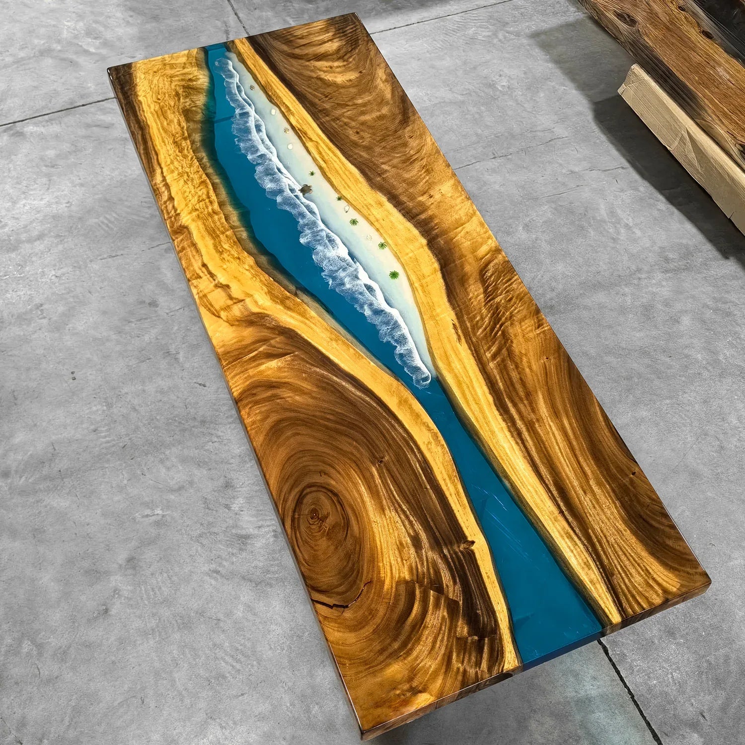 Custom made orgainic wood epoxy river table Ocean Themed Dining table 6-8 seats - MOOKA FURNITURE