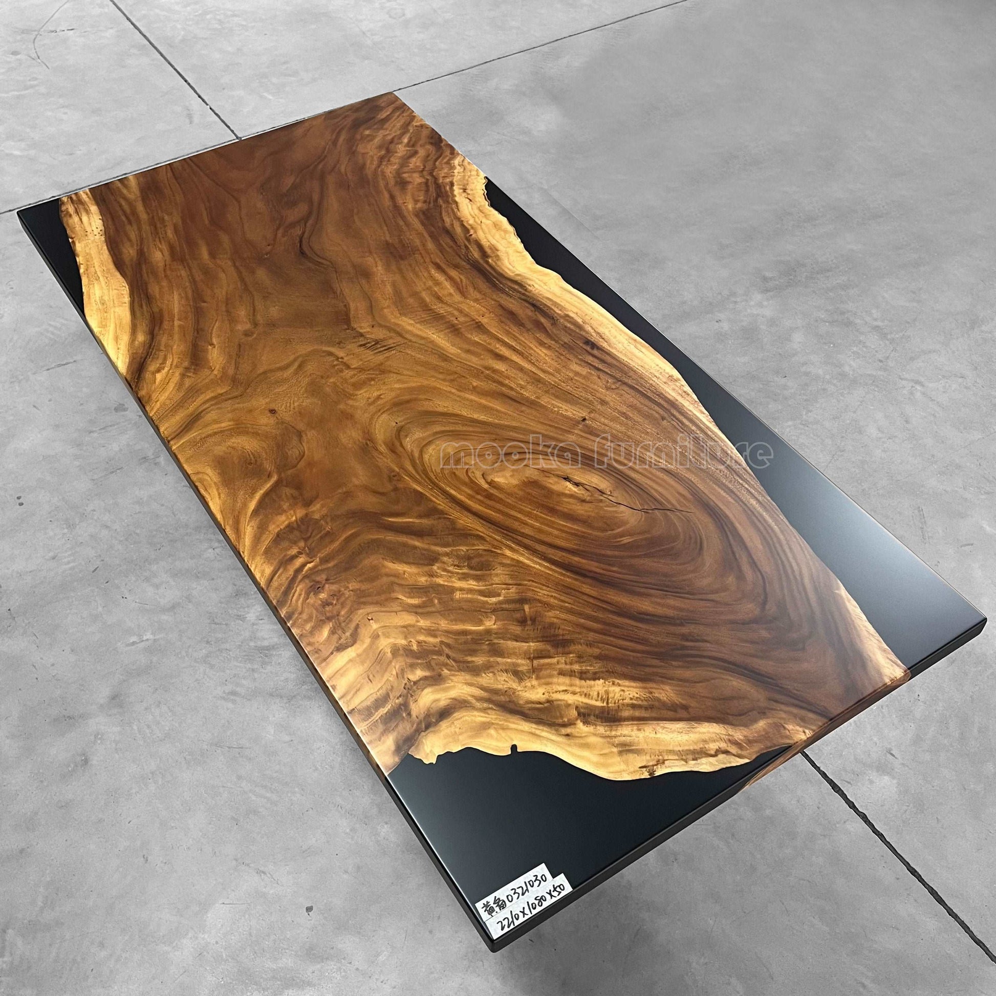 Black resin wood dining river table