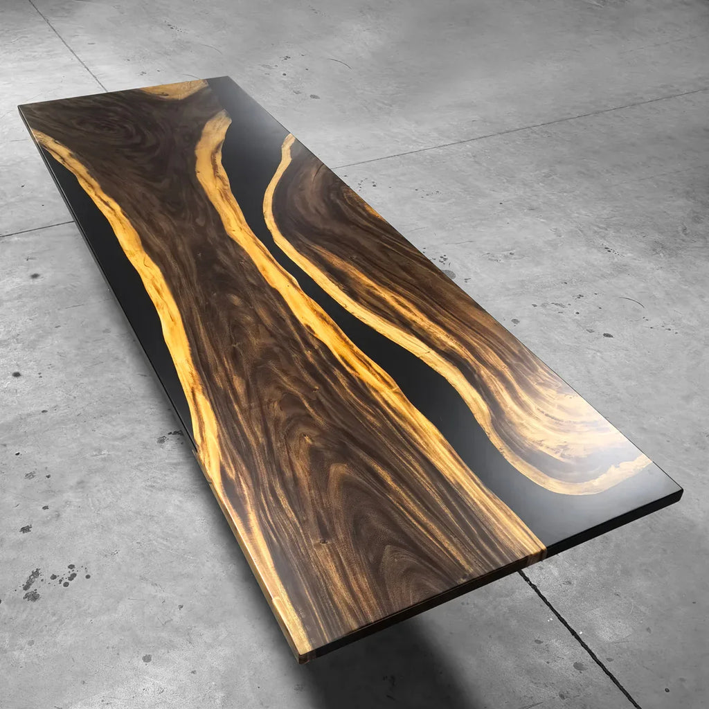 144 inch long large size for 14 person solid wood black epoxy river table 12 feet long communal dining table - MOOKA FURNITURE