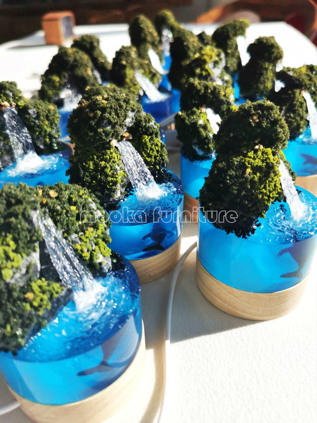 Desktop mini waterfall pool resin fountain by forest with light and glow in dark decoration home - MOOKA FURNITURE