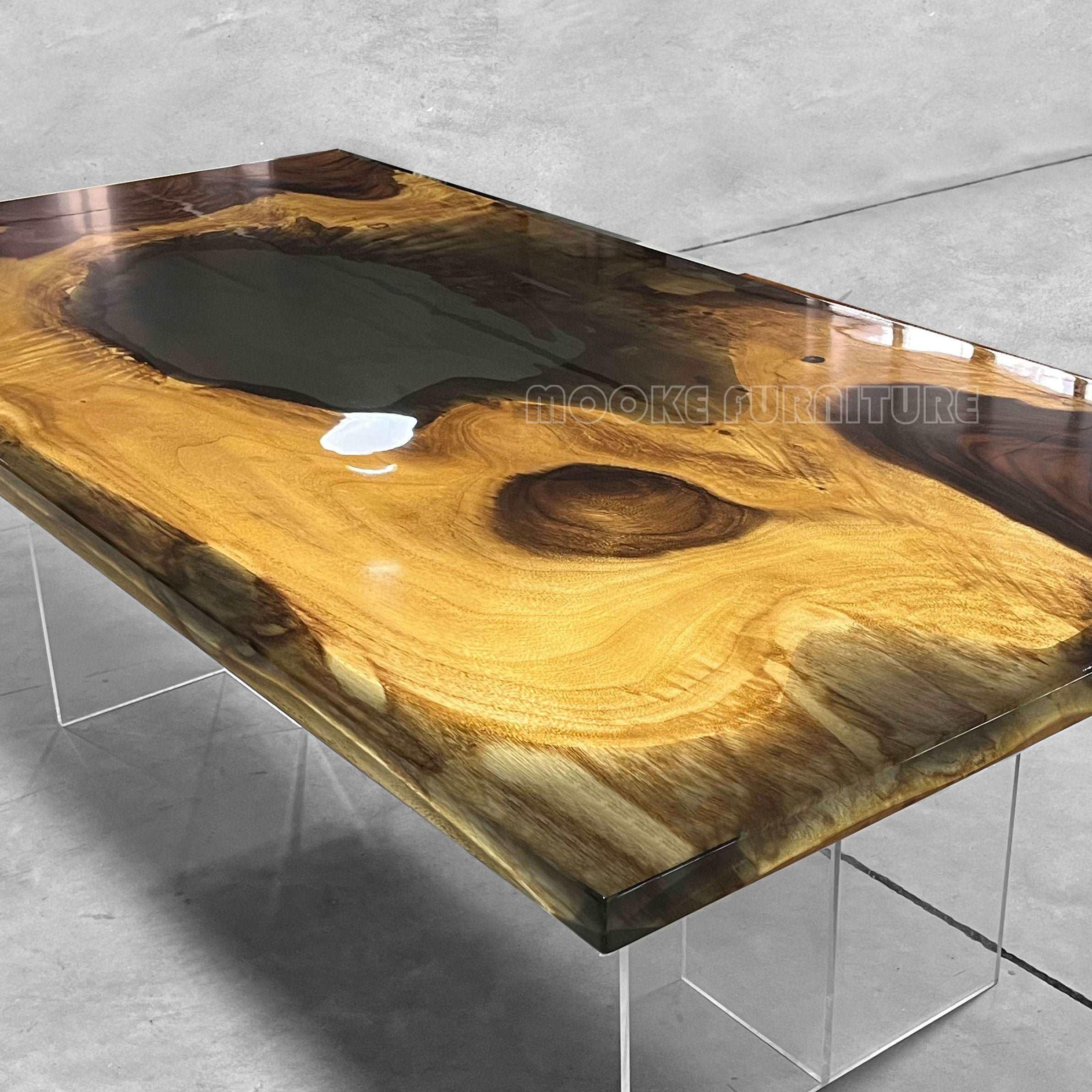 Unique style wood epoxy river table for 8 people - MOOKA FURNITURE