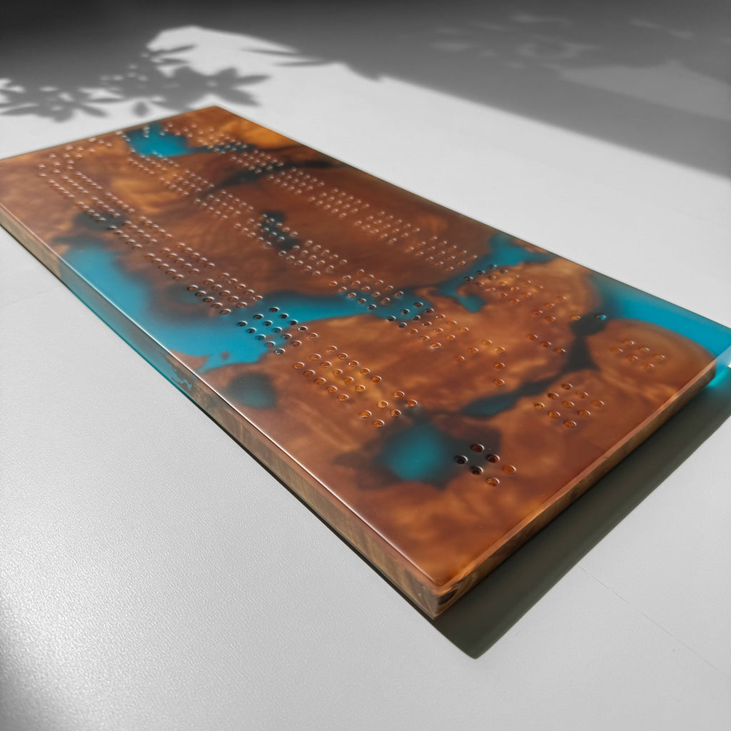 Unique Custom Handmade Luxury burl wood epoxy Cribbage Board