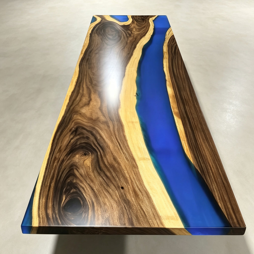 Luxury Craftsmanship solid wood blue epoxy Extra long Conference Table for 12