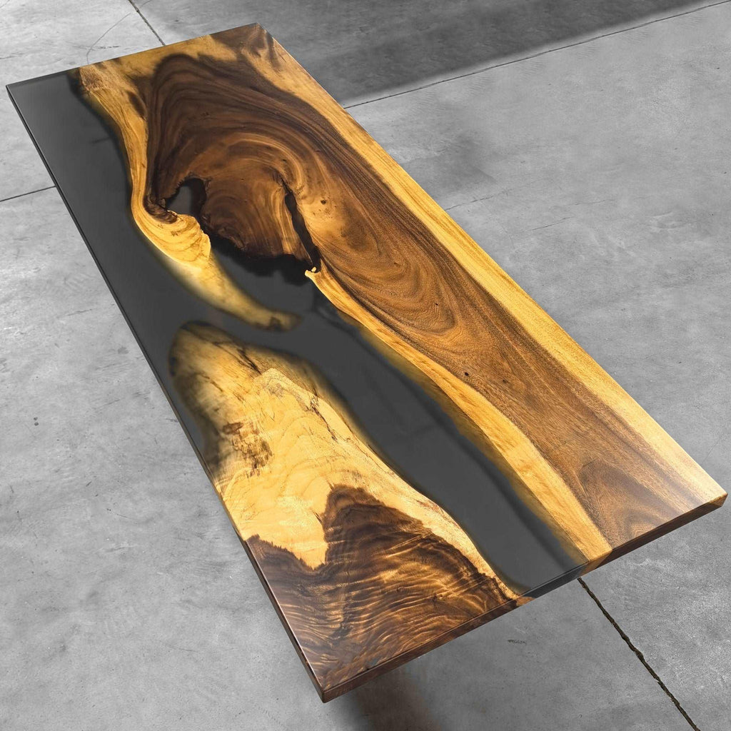 One of a kind dining table live edge organic wood with gray epoxy river table for 8-10 people - MOOKA FURNITURE