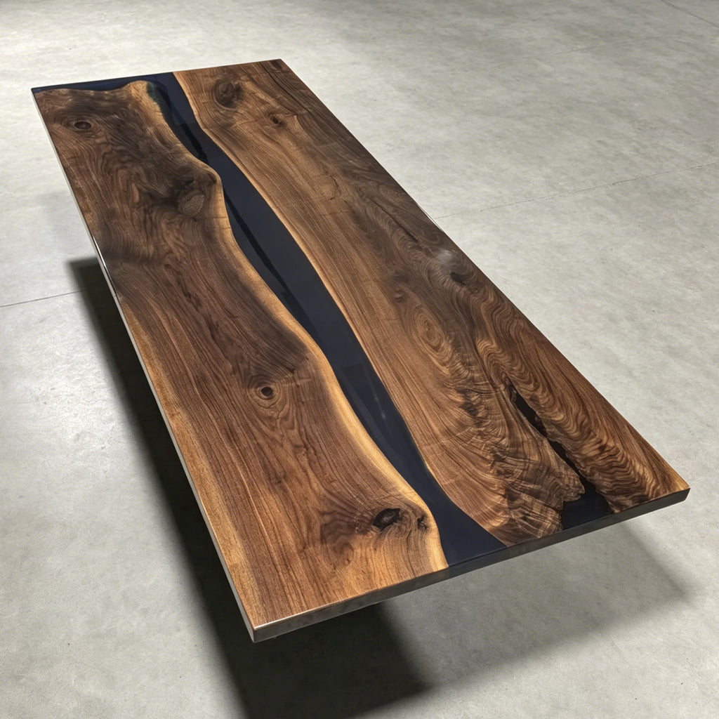 Black walnut glossy dining table deep blue epoxy river table for 10 people
