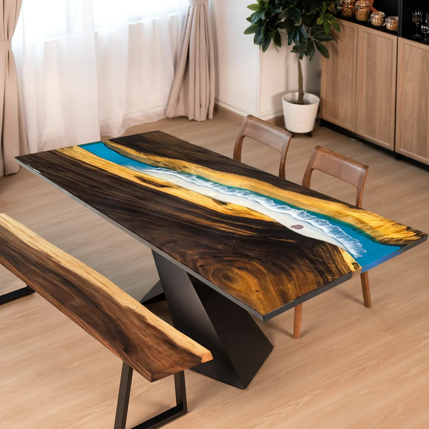 Blue epoxy wood river table Ocean Themed Dining Table 6-8 seats - MOOKA FURNITURE