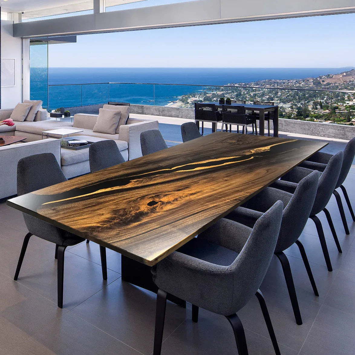 Rich wood grain big family dining table for 10-12 people - MOOKA FURNITURE