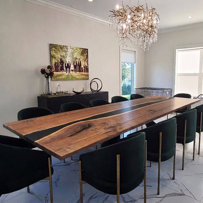 Bespoke black walnut river table large dining table for 10 12