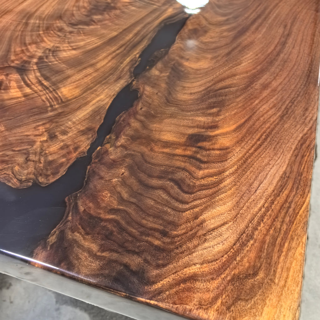Black walnut glossy dining table deep blue epoxy river table for 10 people