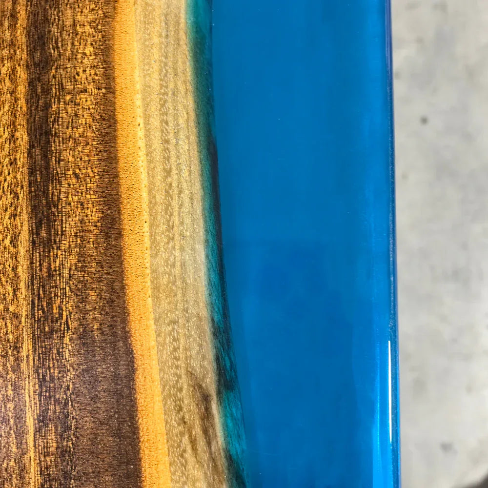 Natural wood dining table with blue epoxy ocean beach wave scene table for 10-12 people - MOOKA FURNITURE