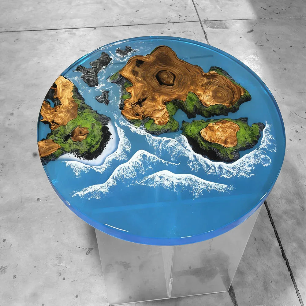 Luxury handmade natural wood landscape epoxy river table round table - MOOKA FURNITURE