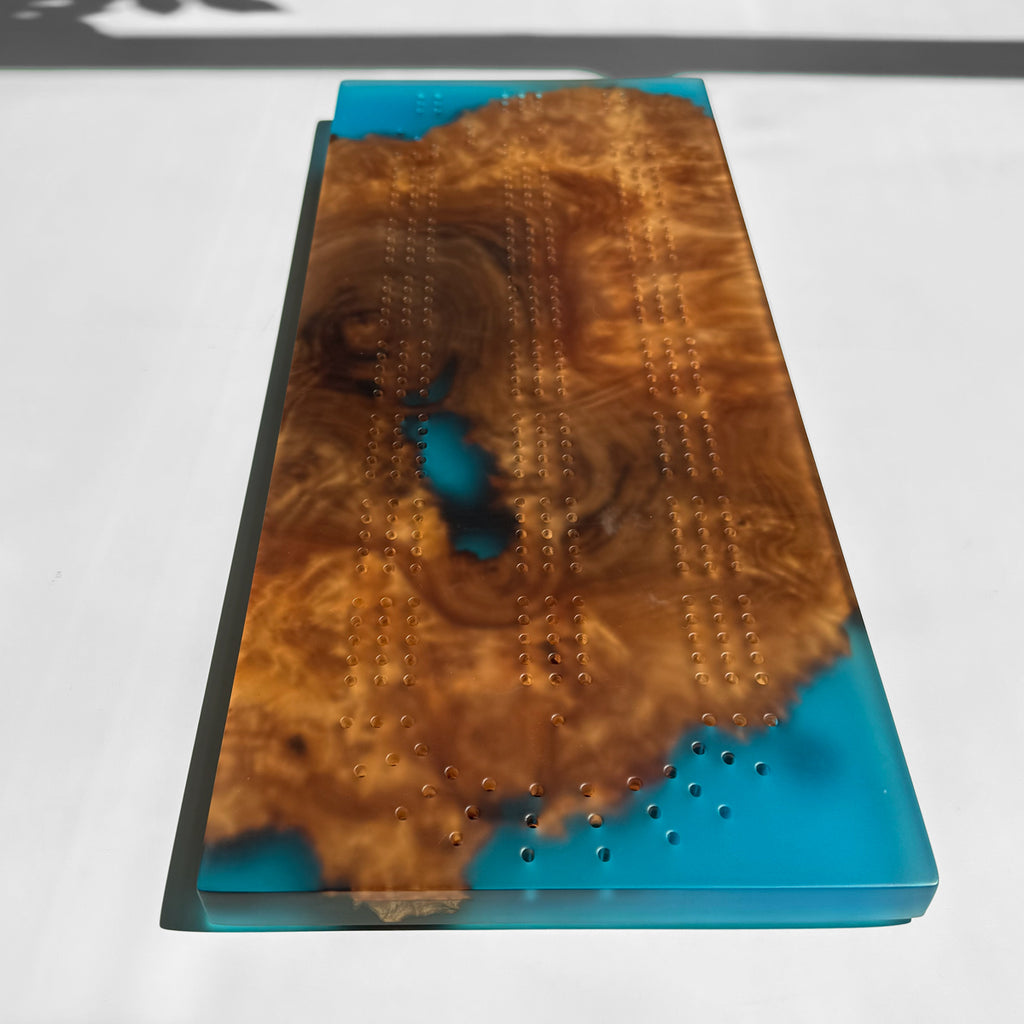 Unique Custom Handmade Luxury burl wood epoxy Cribbage Board