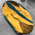 Light color blue resin river table large Luxury Oval dining table for 12 people - MOOKA FURNITURE