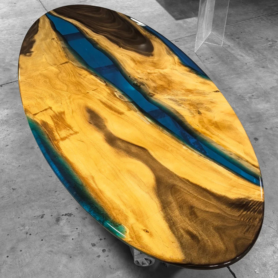 Light color blue resin river table large Luxury Oval dining table for 12 people - MOOKA FURNITURE