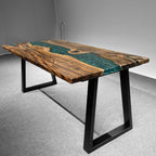 Custom made Europ walnut with forest green epoxy river table dining table breakfast nook table for 4/6/8/10 people - MOOKA FURNITURE