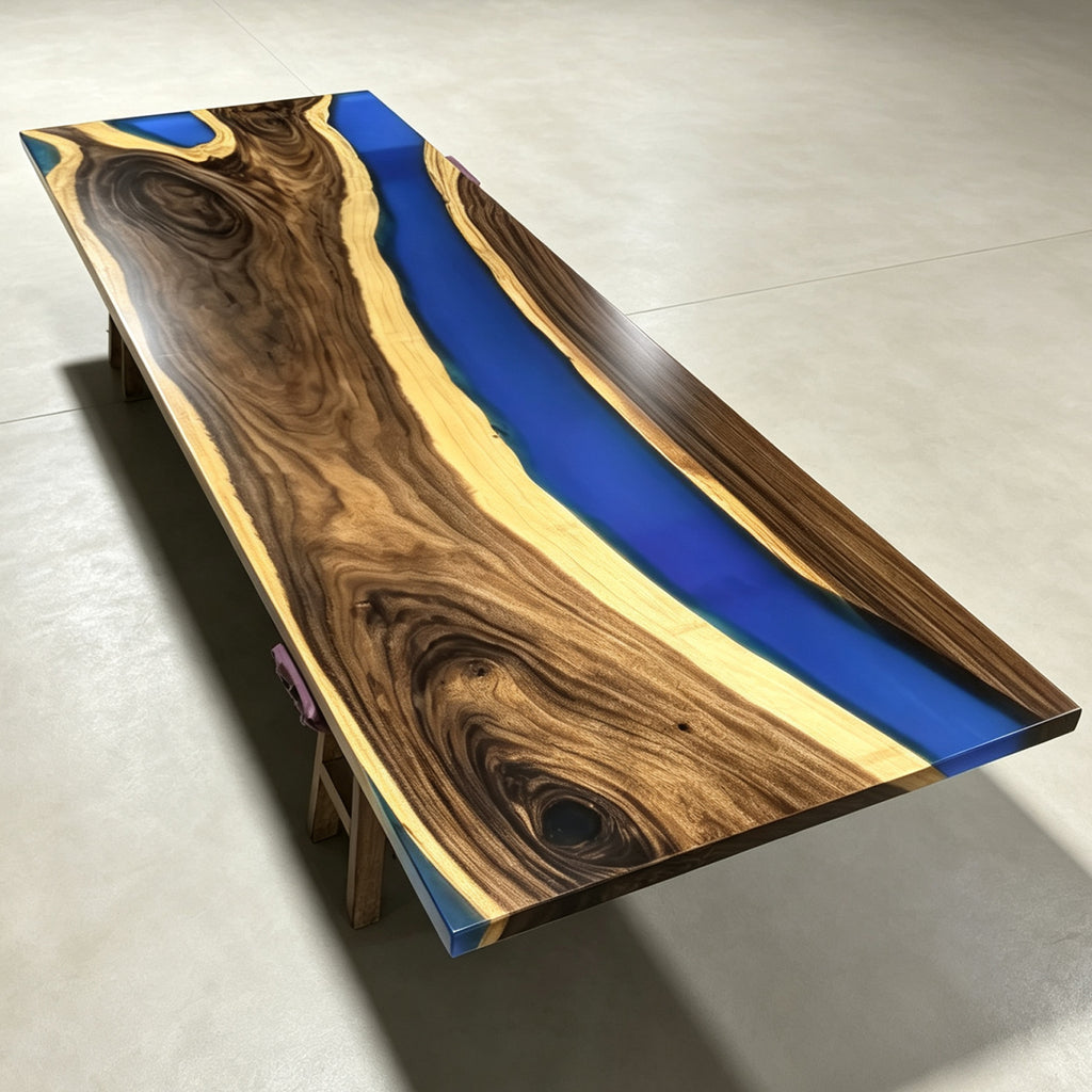 Luxury Craftsmanship solid wood blue epoxy Extra long Conference Table for 12
