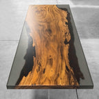 One piece natural wood with grey epoxy dining table for 8 people - MOOKA FURNITURE