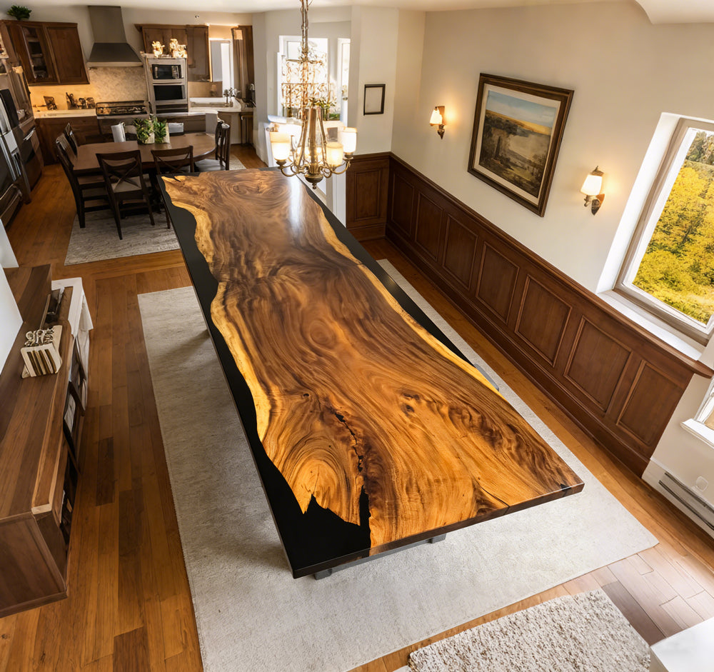 Luxury large size live edge real solid wood  dining table 14ft long for 16 people