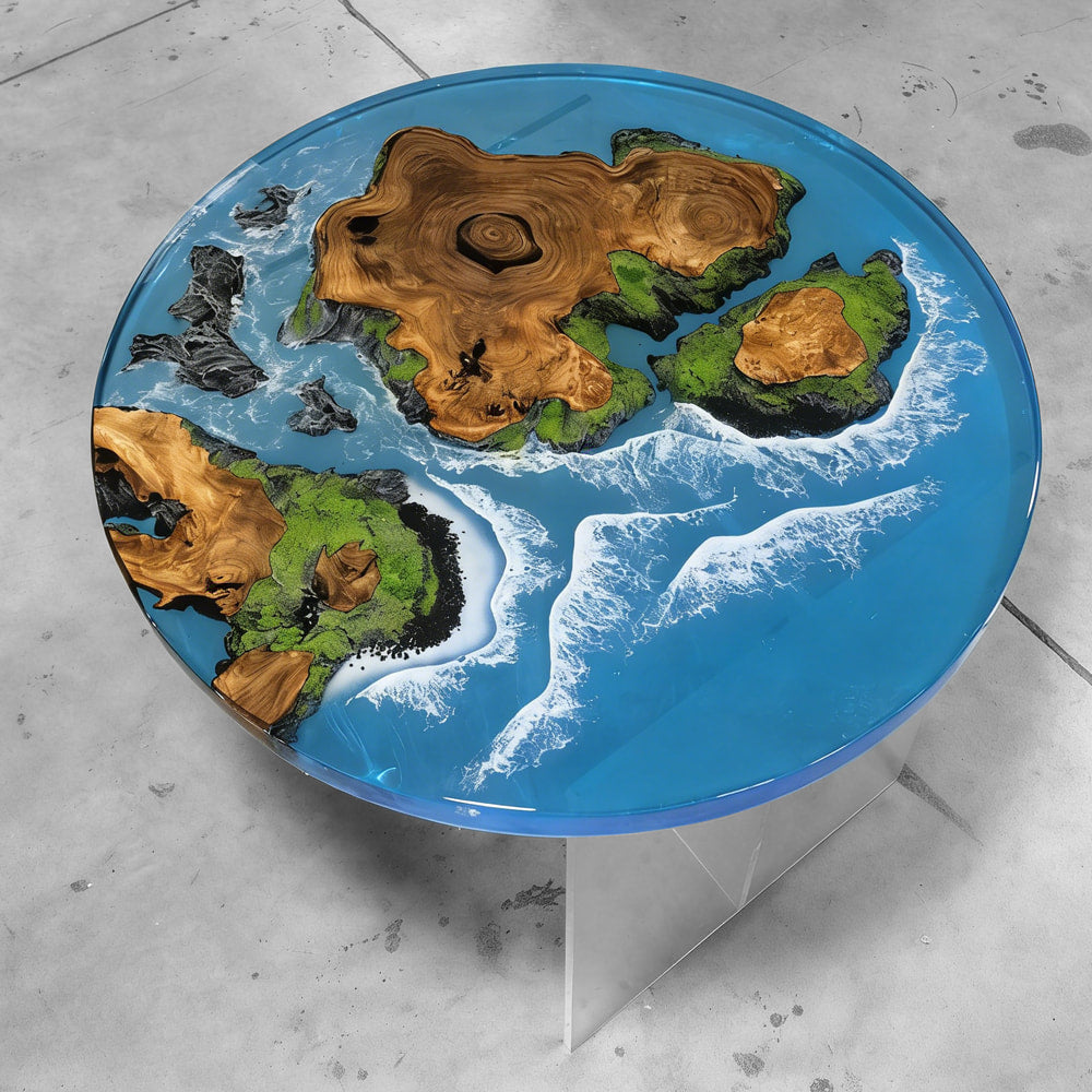 Luxury handmade natural wood landscape epoxy river table round table