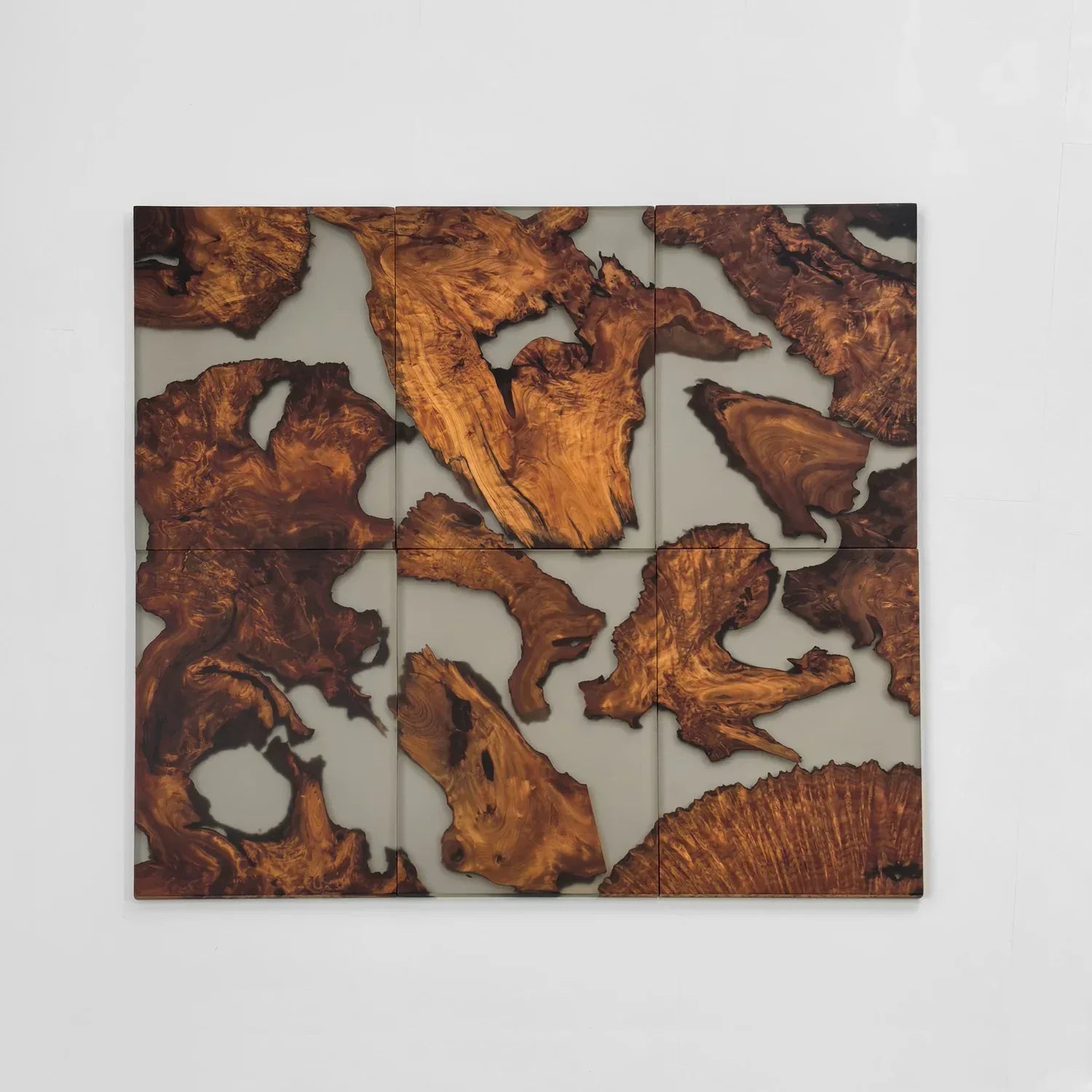 Set of 6 wood and transparent grey epoxy river Wall Art live edge