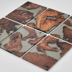 Set of 6 wood and transparent grey epoxy river Wall Art live edge Wall Decor Home decor Wall hanging Unique Home Gift - MOOKA FURNITURE