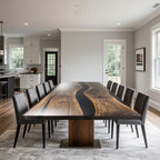 Large size live edge dark walnut wood dining table for 12 people custom made 12foot river table - MOOKA FURNITURE