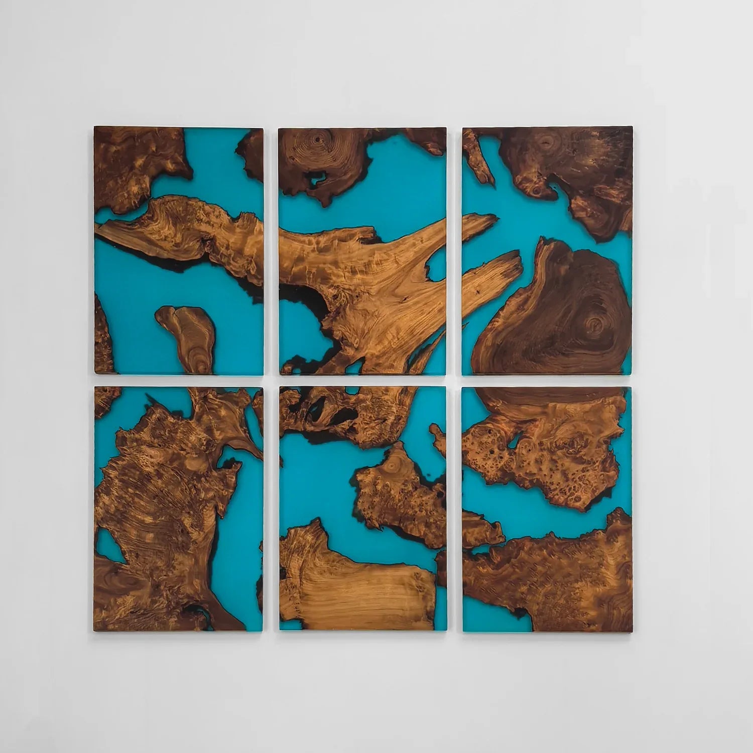 Set of 6 wood and transparent grey epoxy river Wall Art live edge Wall Decor Home decor Wall hanging Unique Home Gift - MOOKA FURNITURE