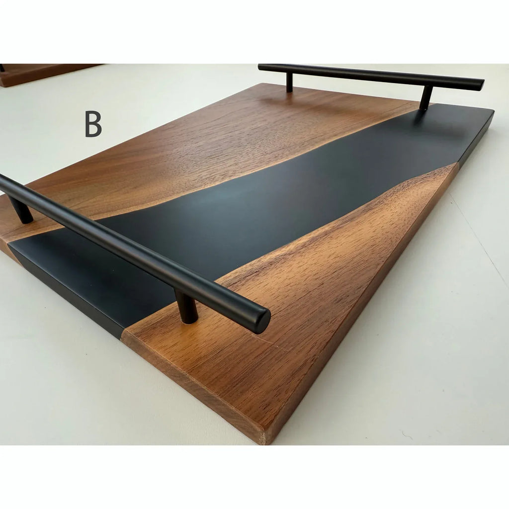 Boutique black walnut serving tray kitchen Cheese epoxy wood Board with handles best gift with gift box - MOOKA FURNITURE