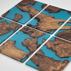 Set of 6 wood and transparent grey epoxy river Wall Art live edge Wall Decor Home decor Wall hanging Unique Home Gift - MOOKA FURNITURE