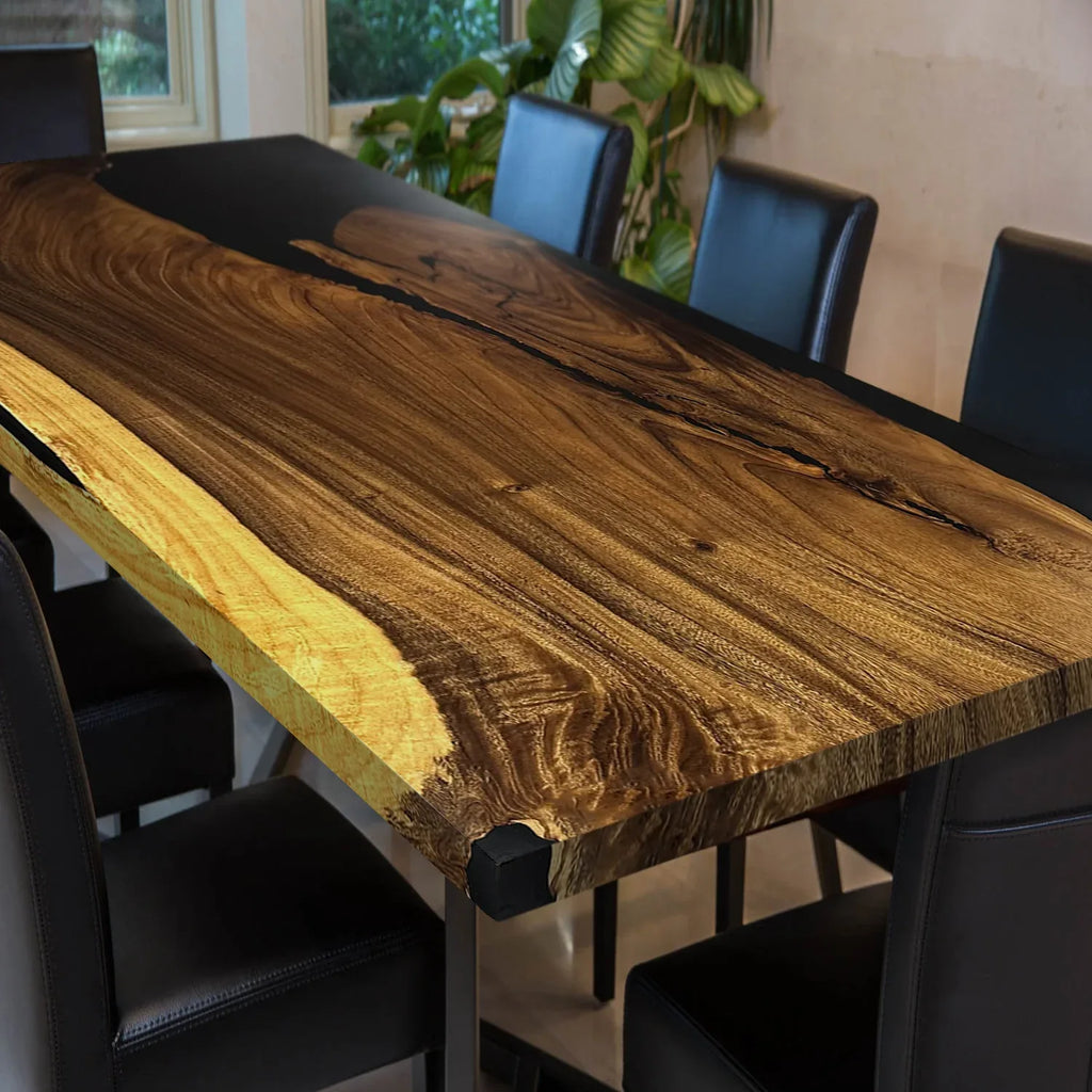 Single piece wood table black resin dining table for 8-10 person - MOOKA FURNITURE