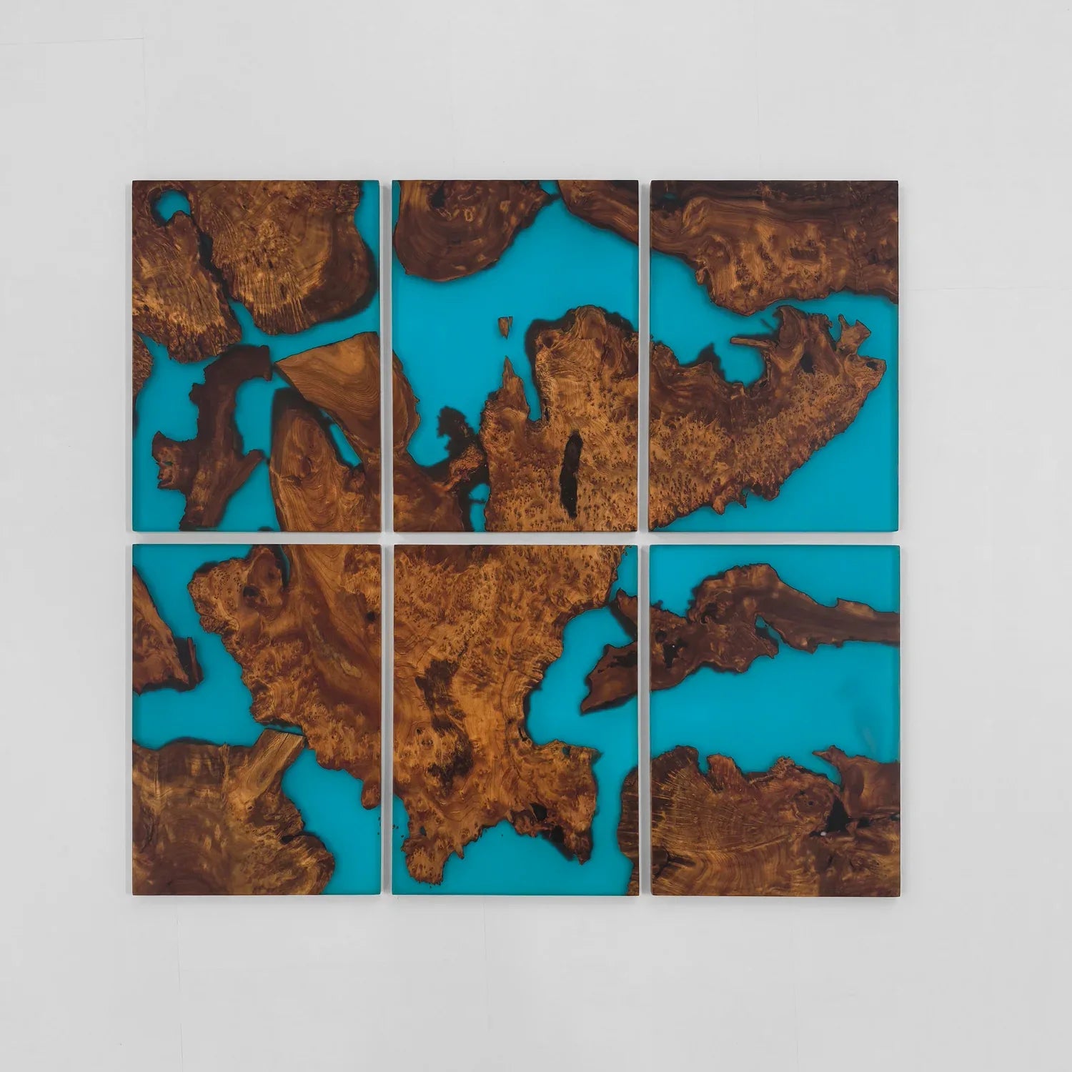 Set of 6 wood and transparent grey epoxy river Wall Art live edge Wall Decor Home decor Wall hanging Unique Home Gift - MOOKA FURNITURE