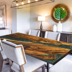 Forest green resin natural wood unique luxury 6-8 people dining table - MOOKA FURNITURE