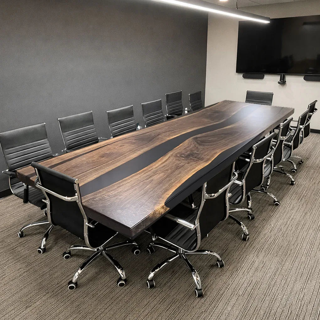 Massive table in 12 ft for 12 person solid dark walnut wood river table conference table custom made - MOOKA FURNITURE