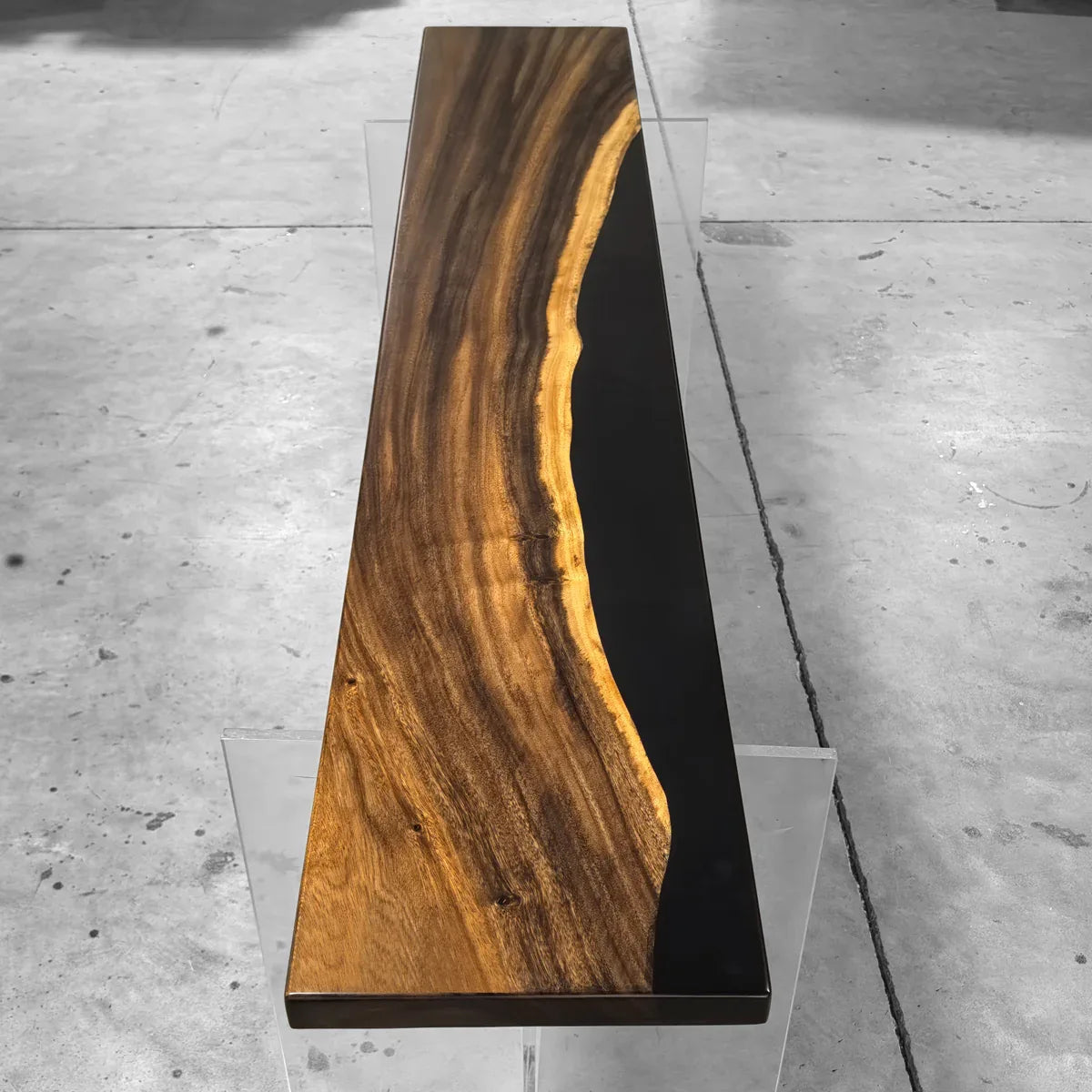 Luxury brown wood with black epoxy river table dining table set with bench - MOOKA FURNITURE