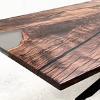 Custom made single piece black walnut slab dining table set with bench and bases - MOOKA FURNITURE