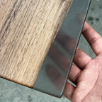 Custom made single piece black walnut slab dining table set with bench and bases - MOOKA FURNITURE