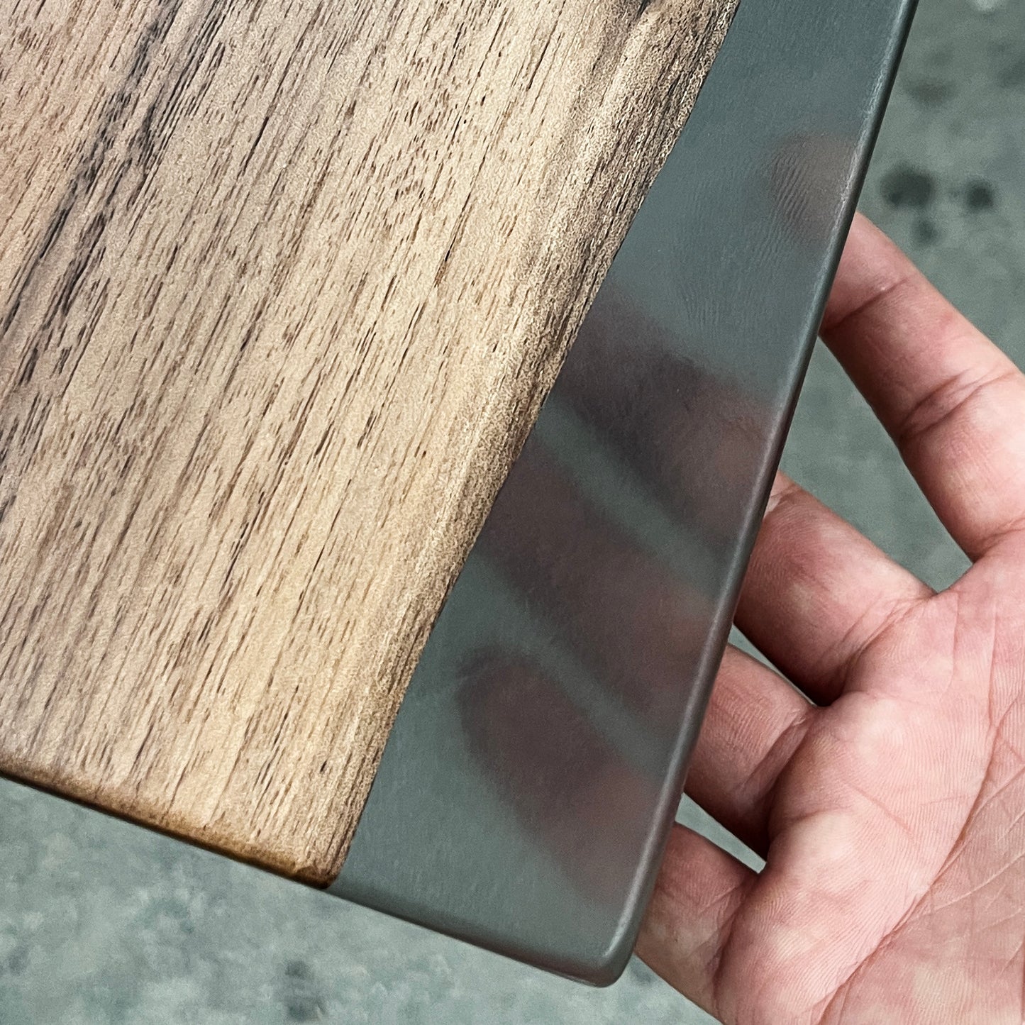 Custom made single piece black walnut slab dining table set with bench and bases