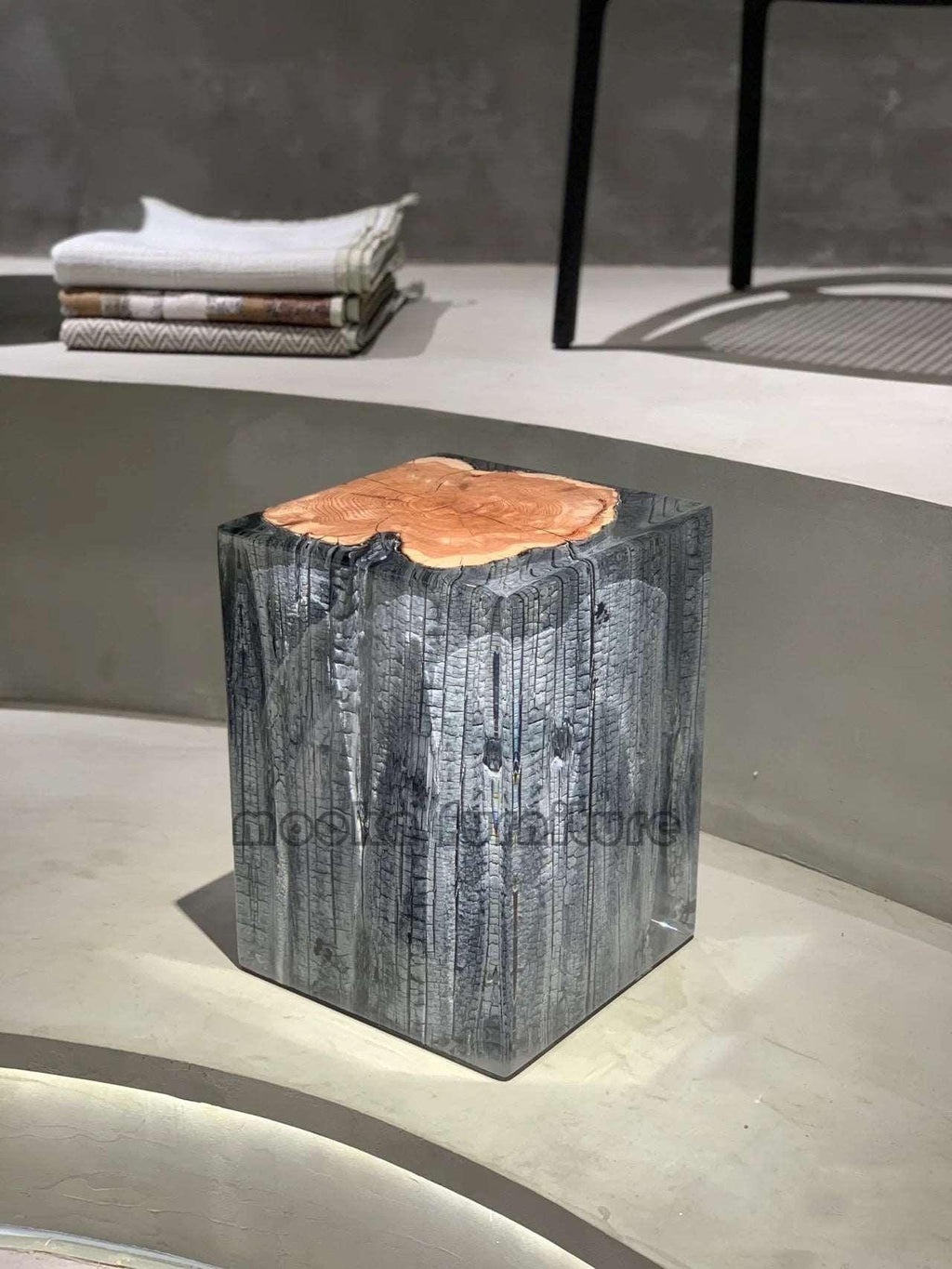 Clear epoxy wood stump nightstand - MOOKA FURNITURE